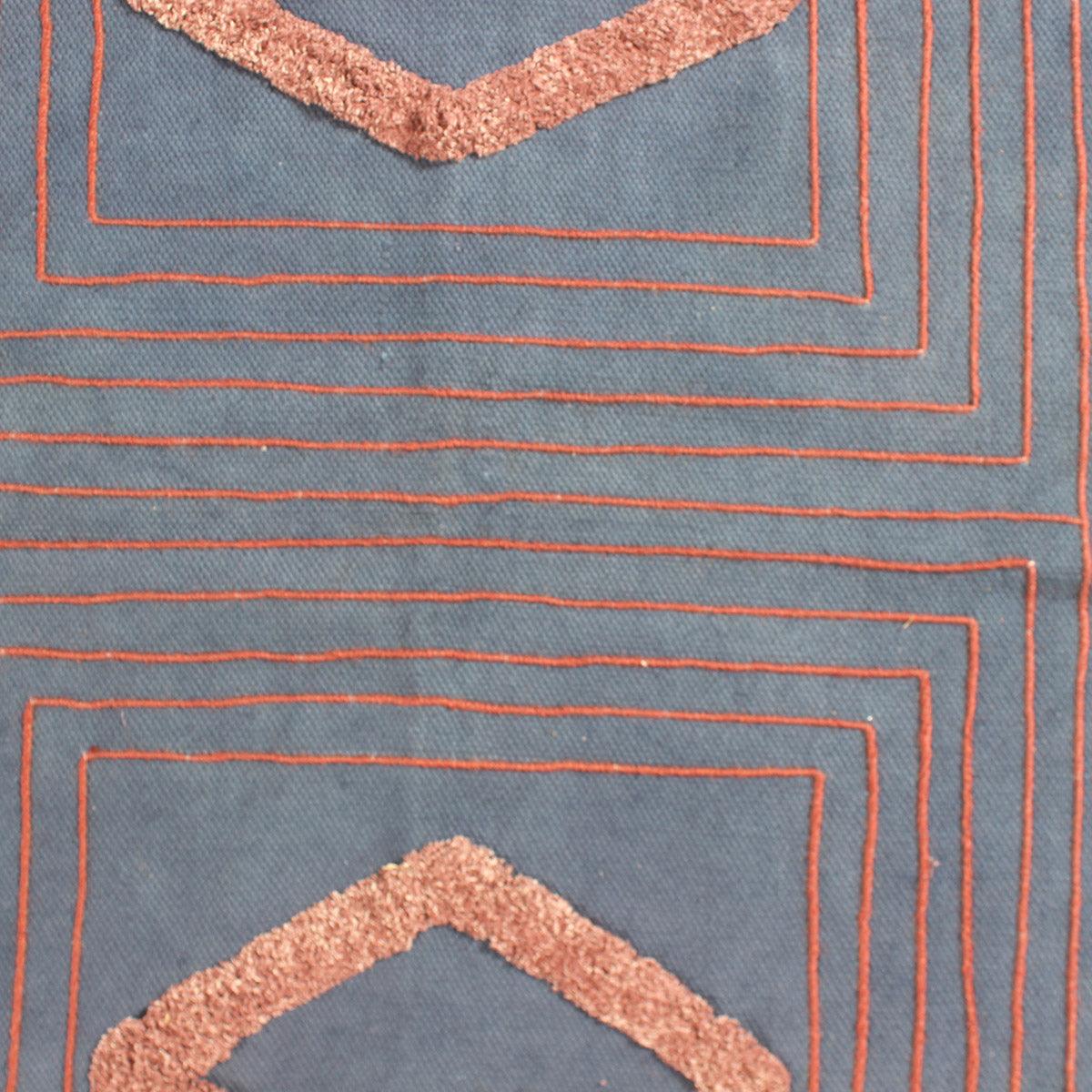 Blue Red Hand Tufted Work Geometric Trendy Farmhouse Cotton  Rug