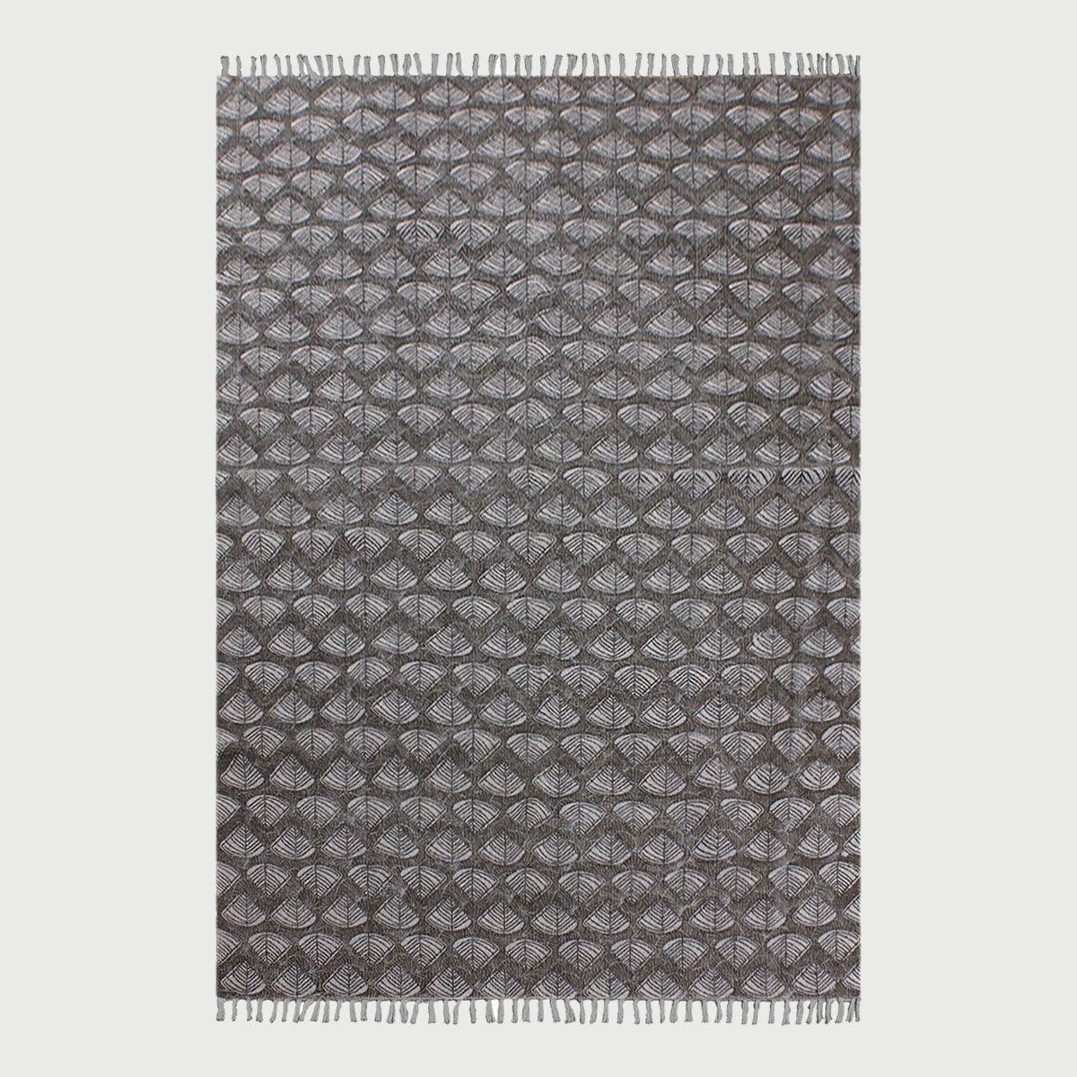 Gray Black Hand Block Print Work Geometric Trendy Bedroom Decor Cotton Rug