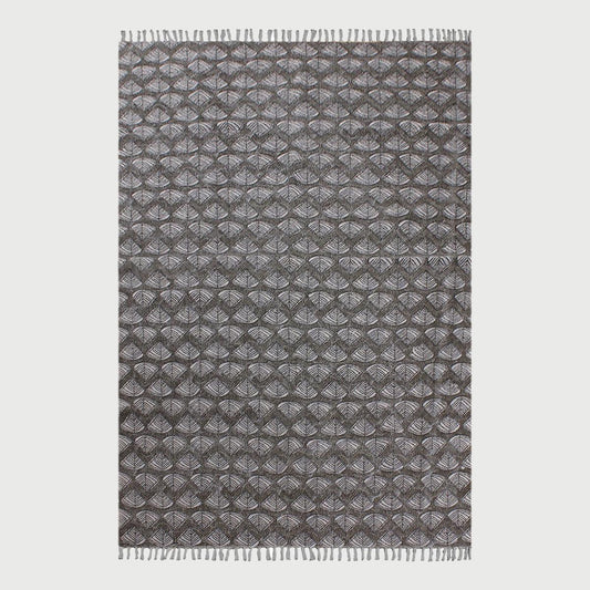 Gray Black Hand Block Print Work Geometric Trendy Bedroom Decor Cotton Rug