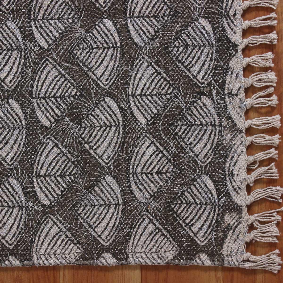 Gray Black Hand Block Print Work Geometric Trendy Bedroom Decor Cotton Rug