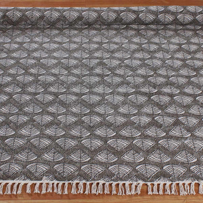 Gray Black Hand Block Print Work Geometric Trendy Bedroom Decor Cotton Rug