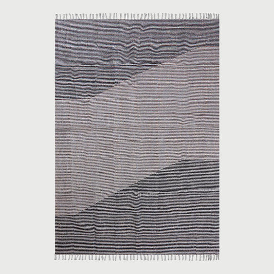 Alfombra de algodón con estampado de bloques a mano en gris y negro, moderna y abstracta para decoración de dormitorio