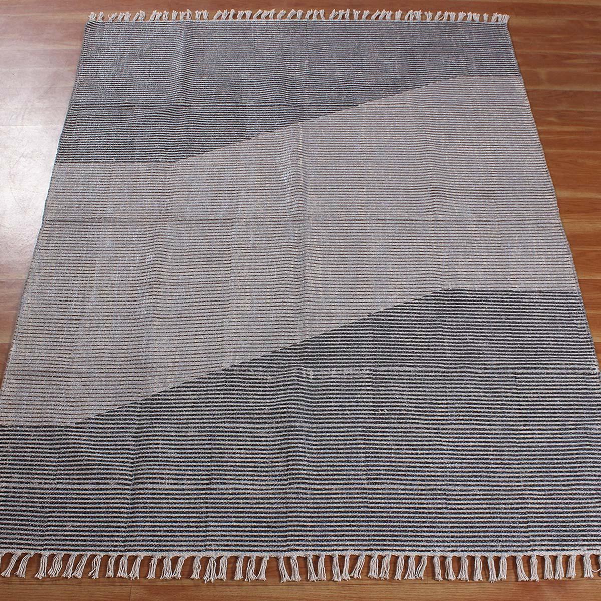 Gray Black Hand Block Print Work Abstract Trendy Bedroom Decor Cotton Rug