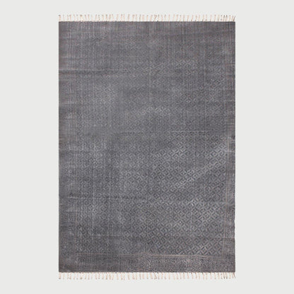 Alfombra de algodón con estampado de bloques a mano en gris y negro, moderna y abstracta para decoración de pasillo