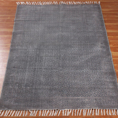 Gray Black Hand Block Print Work Abstract Trendy Hallway Decor Cotton Rug