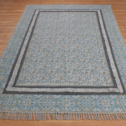 Gray Blue Hand Tufted Work Bordered interior Decor Cotton Rug