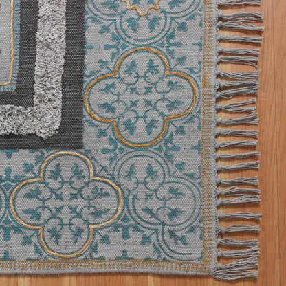 Gray Blue Hand Tufted Work Bordered interior Decor Cotton Rug