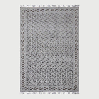 Gray Brown Hand Block Print Work Geometric Trendy Hallway Decor Cotton Rug