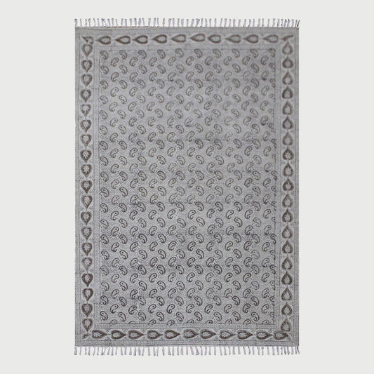 Gray Brown Hand Block Print Work Geometric Trendy Hallway Decor Cotton Rug