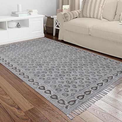 Gray Brown Hand Block Print Work Geometric Trendy Hallway Decor Cotton Rug