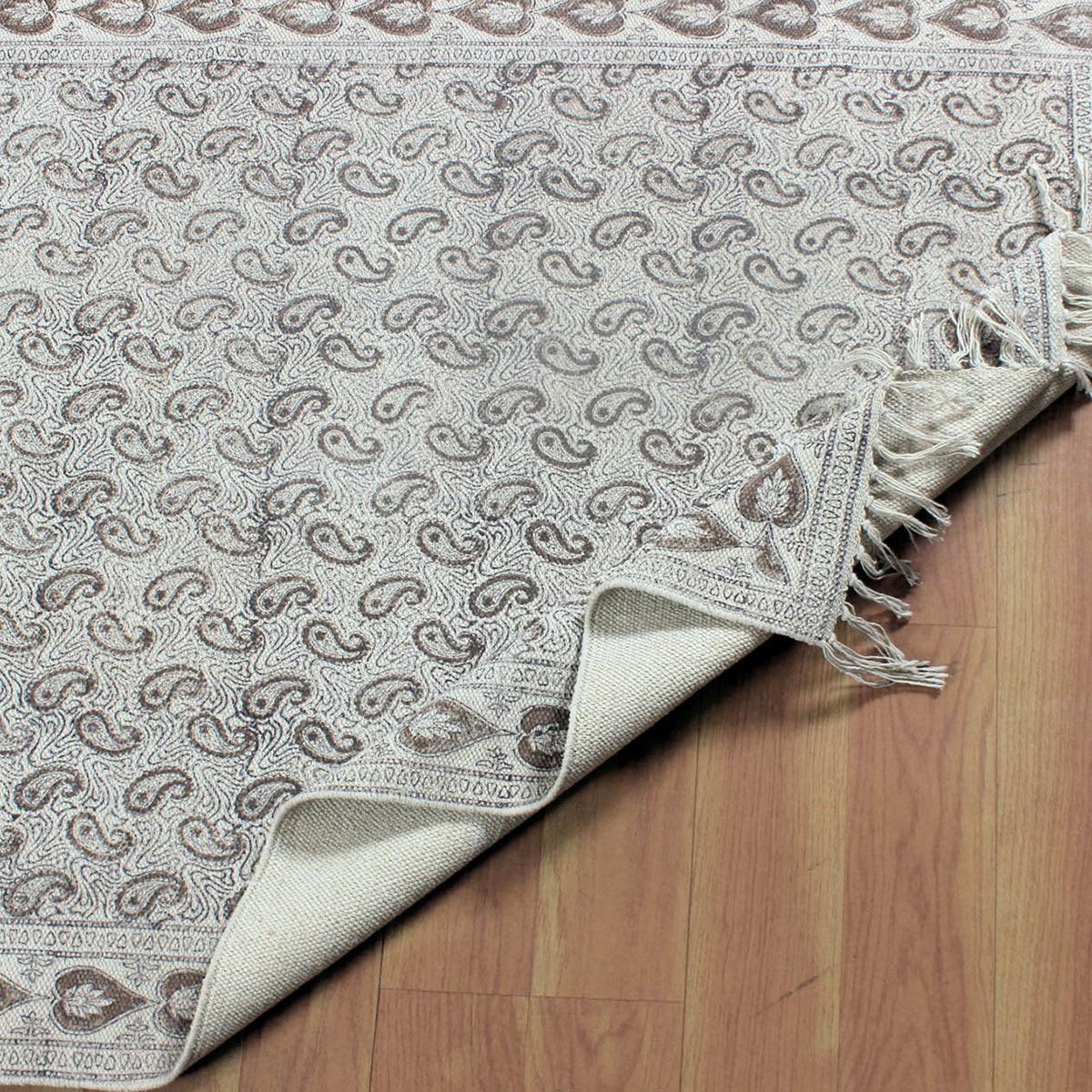 Gray Brown Hand Block Print Work Geometric Trendy Hallway Decor Cotton Rug