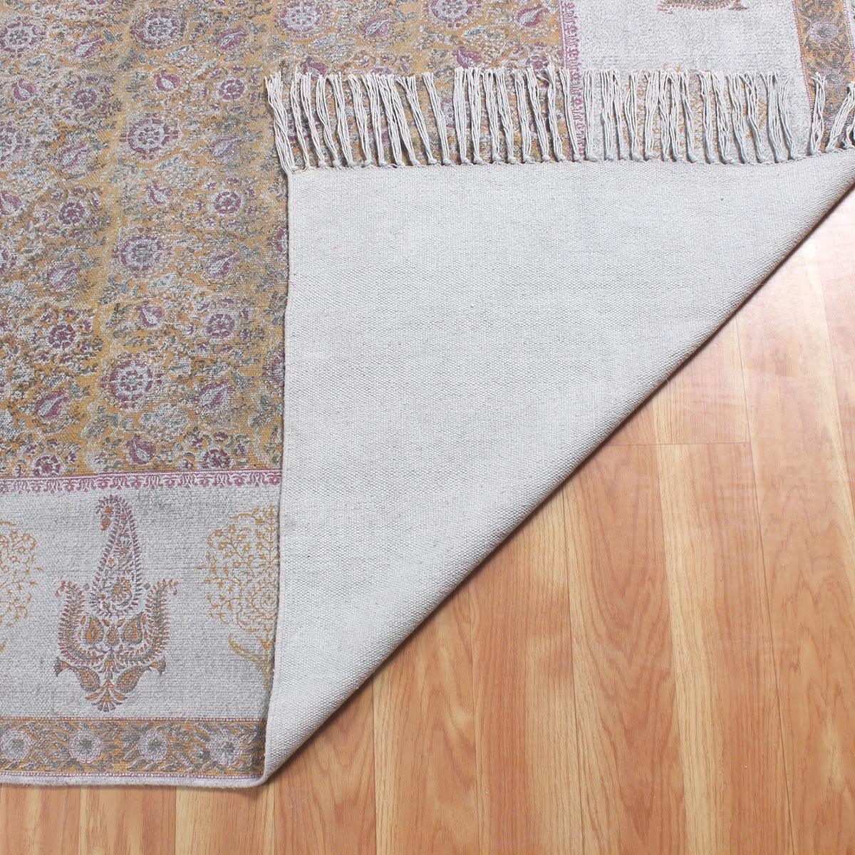 Gray Brown Hand Block Print Work Bordered Trendy Living Area Cotton Rug