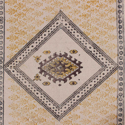 Yellow Black Hand Block Print Work Geometric Trendy Living Area Cotton Rug