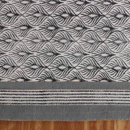 Hand Block Print Work Floral Trendy Living Area Gray Black Cotton Rug