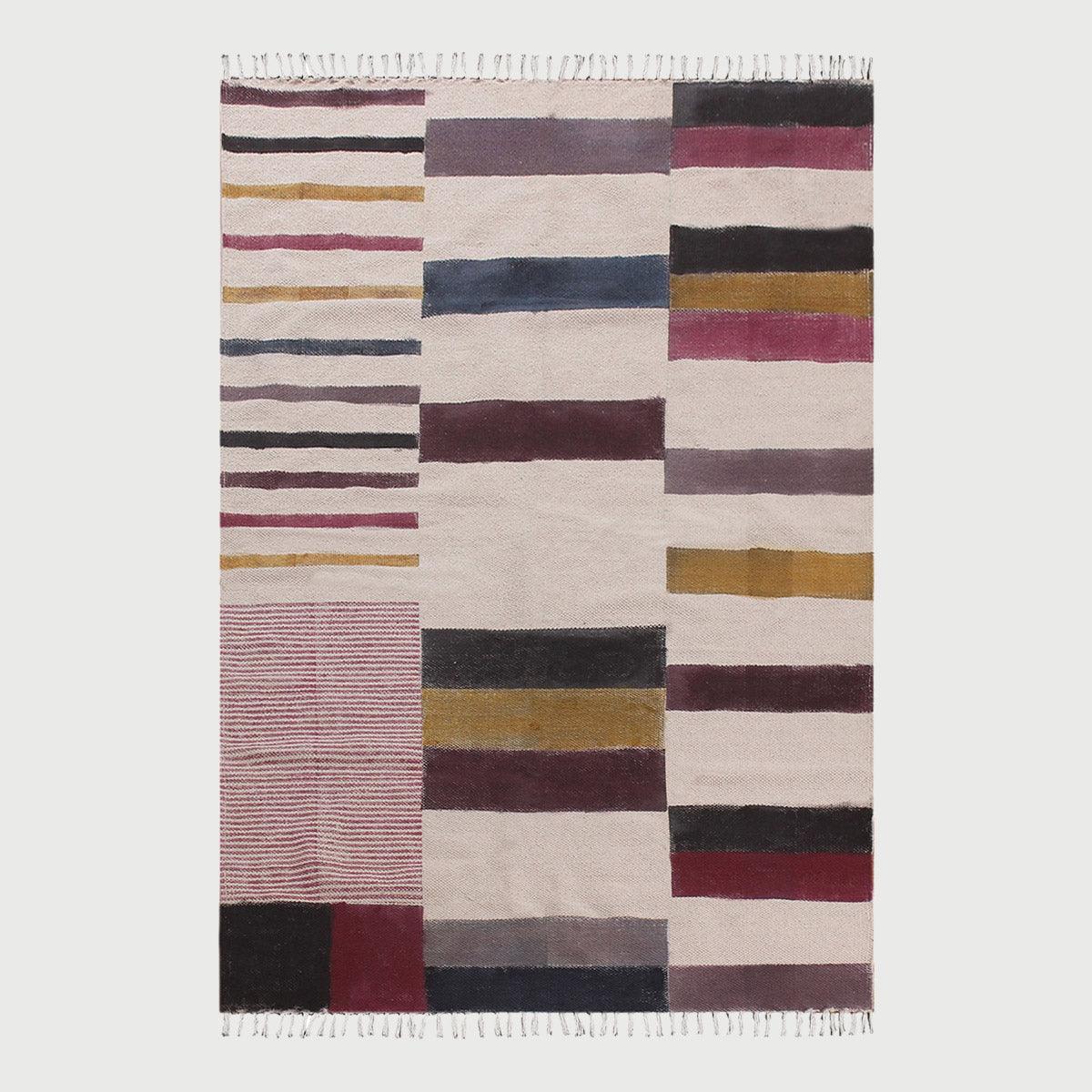 Hand Block Print Work Striped Trendy Living Area Multicolor Cotton Rug