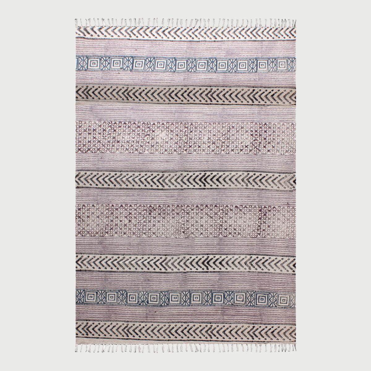 Hand Block Print Work Geometric Trendy Living Area Pink Brown Cotton Rug