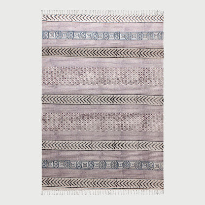 Hand Block Print Work Geometric Trendy Living Area Pink Brown Cotton Rug