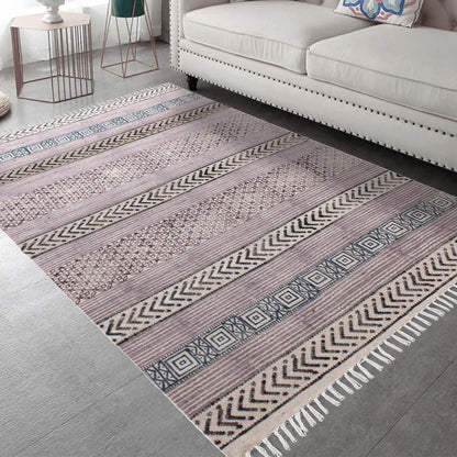 Hand Block Print Work Geometric Trendy Living Area Pink Brown Cotton Rug