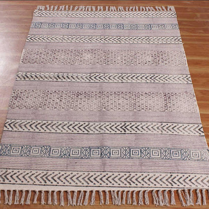 Hand Block Print Work Geometric Trendy Living Area Pink Brown Cotton Rug