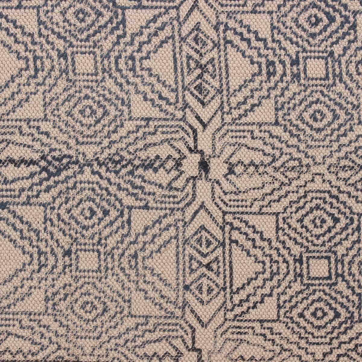 Hand Block Print Work Geometric Trendy Blue Brown Living Area Cotton Rug