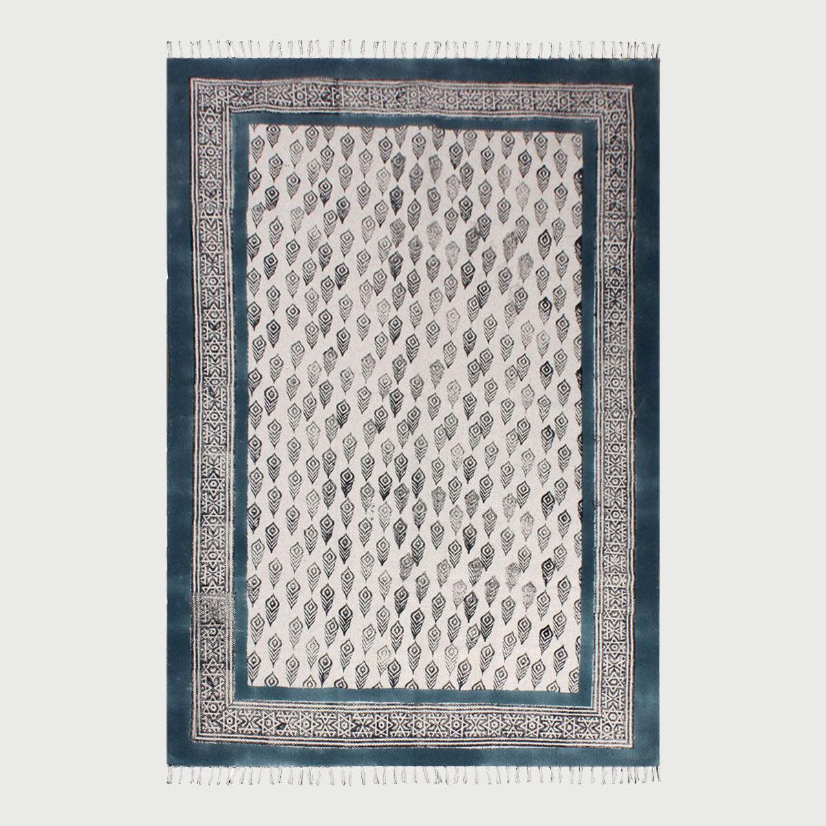 Hand Block Print Work Blue Black Oriantal Trendy Outhouse Decor Cotton Rug