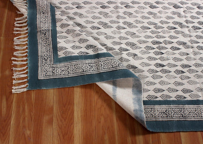 Alfombra de algodón con estampado de bloques a mano, estilo oriental, en azul y negro, para decoración de letrinas