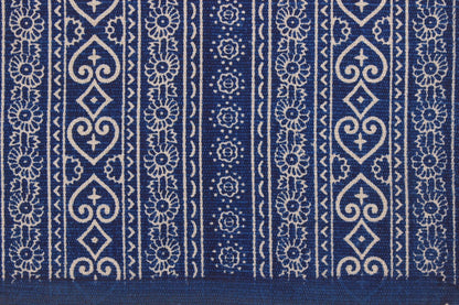 Hand Block Print Work Blue Beige Striped Outhouse Decor Cotton Rug