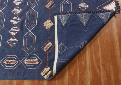 Hand Block Print Work Blue Beige Geometric Outhouse Decor Cotton Rug