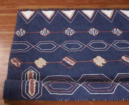 Hand Block Print Work Blue Beige Geometric Outhouse Decor Cotton Rug