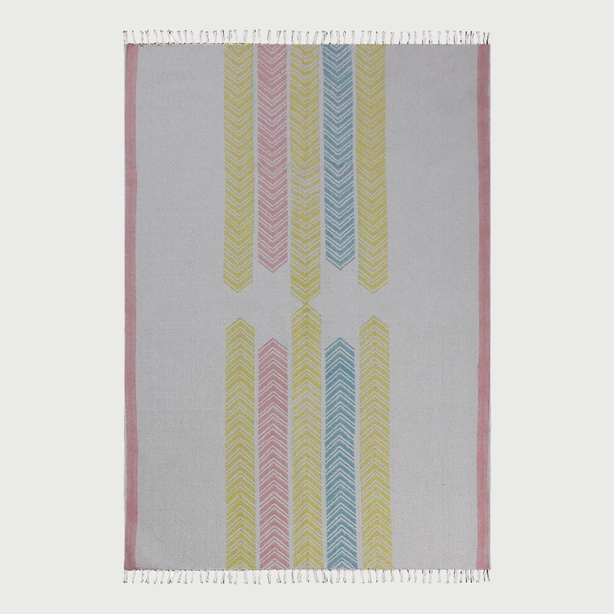 Striped Hand Block Print Work Yellow Gray Attractive Entrance Decor Cotton Rug