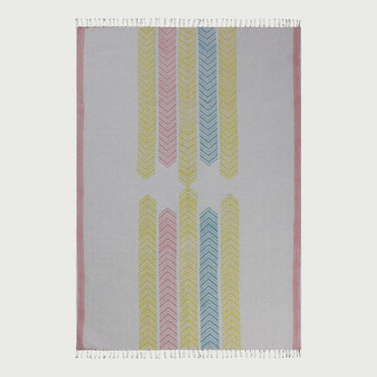 Striped Hand Block Print Work Yellow Gray Attractive Entrance Decor Cotton Rug