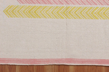 Striped Hand Block Print Work Yellow Gray Attractive Entrance Decor Cotton Rug