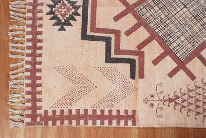 Geometric Hand Block Print Work Brown Beige Attractive Entrance Decor Cotton Rug