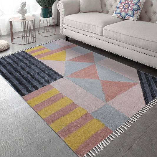 Tappeto di cotone per ingresso attraente con stampa geometrica a blocchi di colore arancione e nero Tappeto di cotone per ingresso attraente con stampa geometrica a blocchi di colore arancione e nero