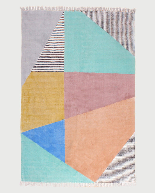 Geometric Hand Block Print Multiicolor Stylish Entrance Decor Cotton Rug