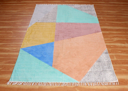 Geometric Hand Block Print Multiicolor Stylish Entrance Decor Cotton Rug