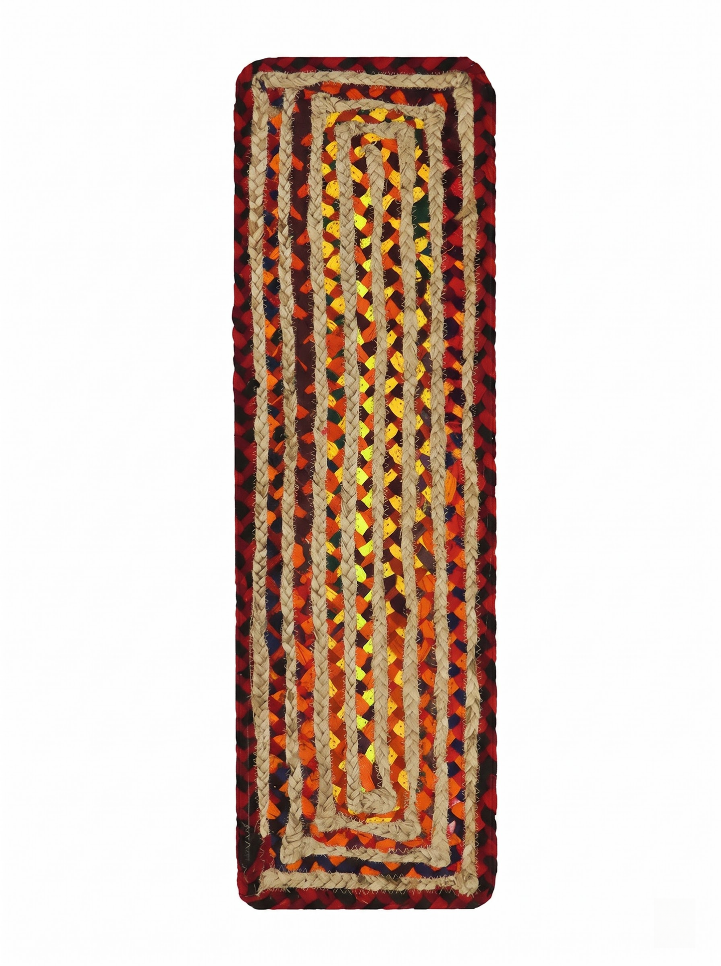 Multicolor Geometric Braided Jute Stair Treads, Set of 15 Rugs