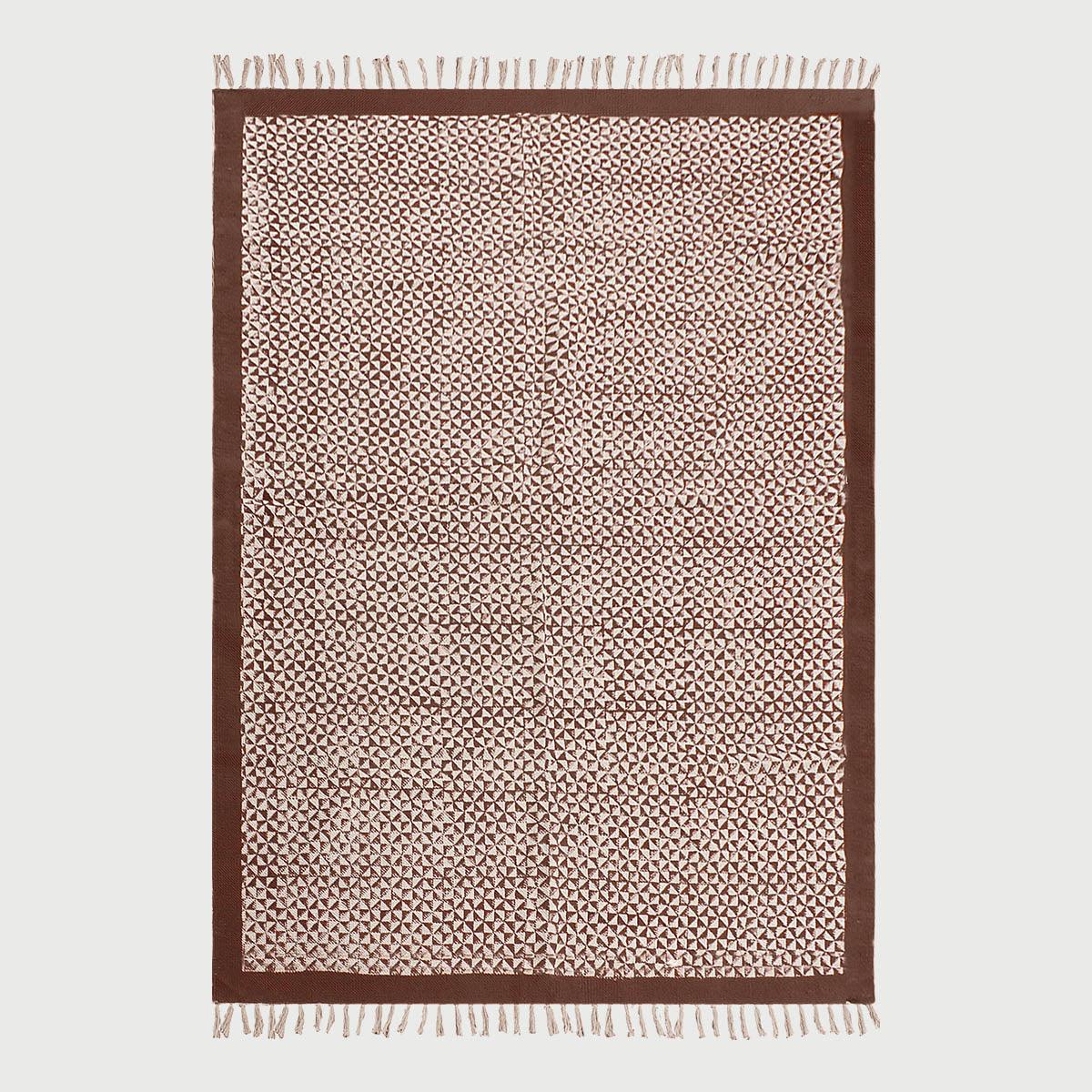 Bordered Hand block Print Work Brown Beige Cotton Rug - Indian Rug Store