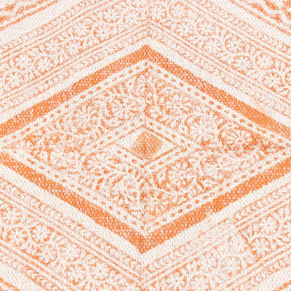 Hand block Print Work Bordered Beige Orange Cotton Rug - Indian Rug Store