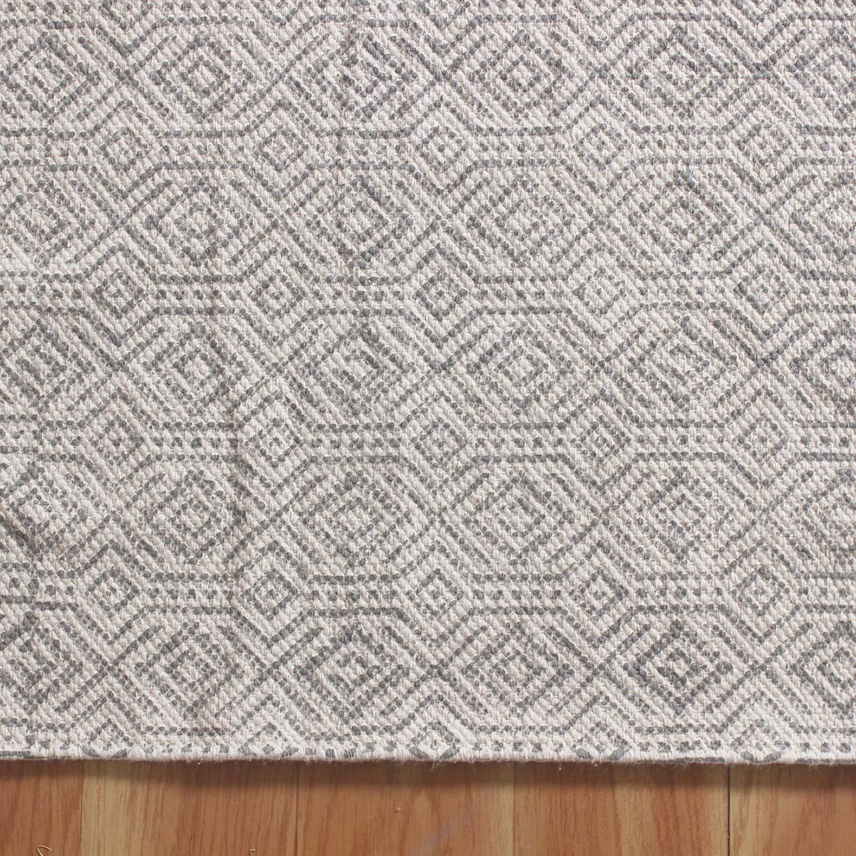 Hand block Print Work Bordered Beige Gray Cotton Rug - Indian Rug Store