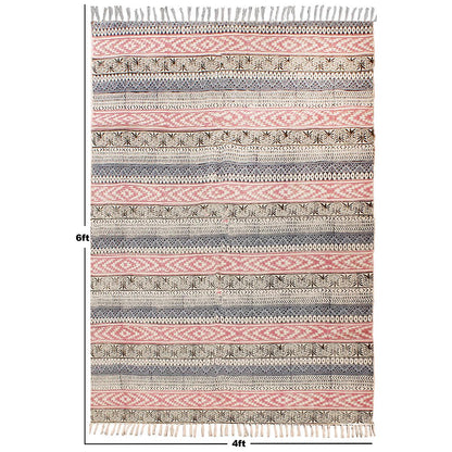 Hand block Print Work Bordered Blue Pink Cotton Rug - Indian Rug Store