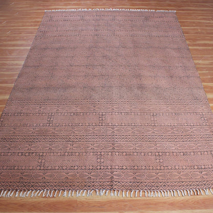 Brown Black Hand block Print Work Abstract Cotton Rug - Indian Rug Store