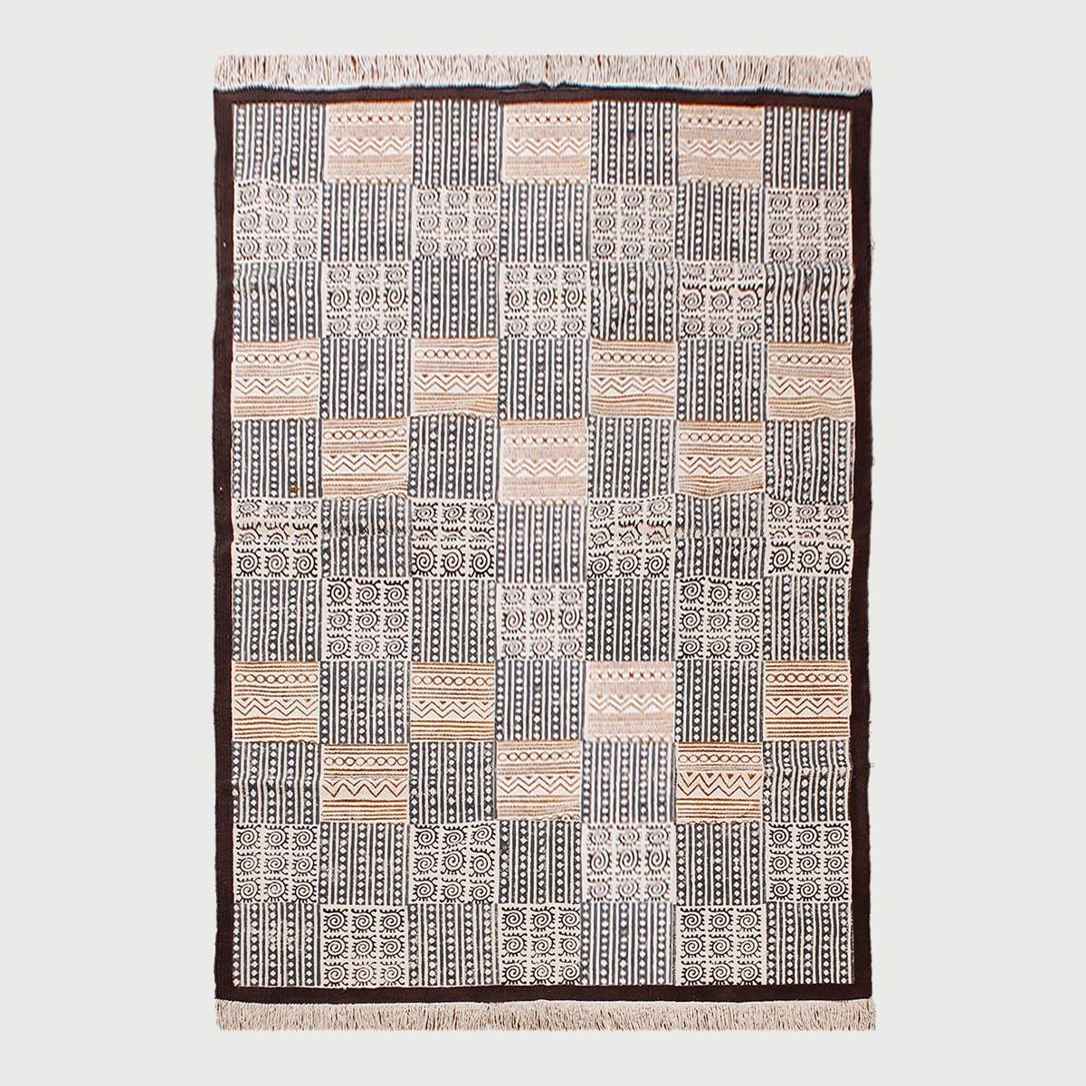 Brown Black Hand Block Print Work Abstract Farmhouse Cotton Rug - Indian Rug Store