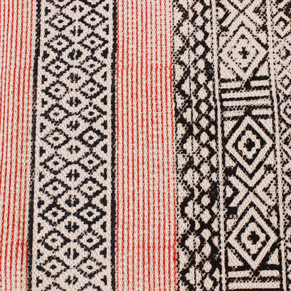 Pink Black Hand Block Print Work Striped Farmhouse Cotton Rug - Indian Rug Store