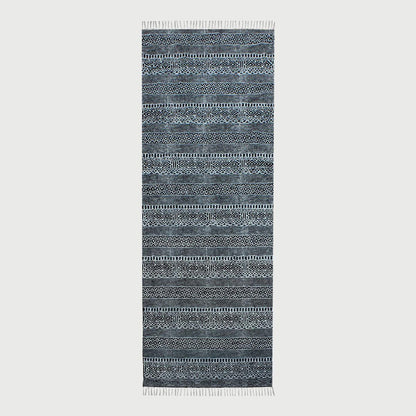 Gray Black Hand Block Print Work Abstract Farmhouse Cotton Rug - Indian Rug Store