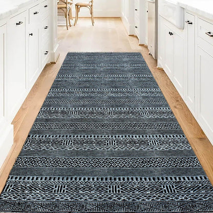 Gray Black Hand Block Print Work Abstract Farmhouse Cotton Rug - Indian Rug Store