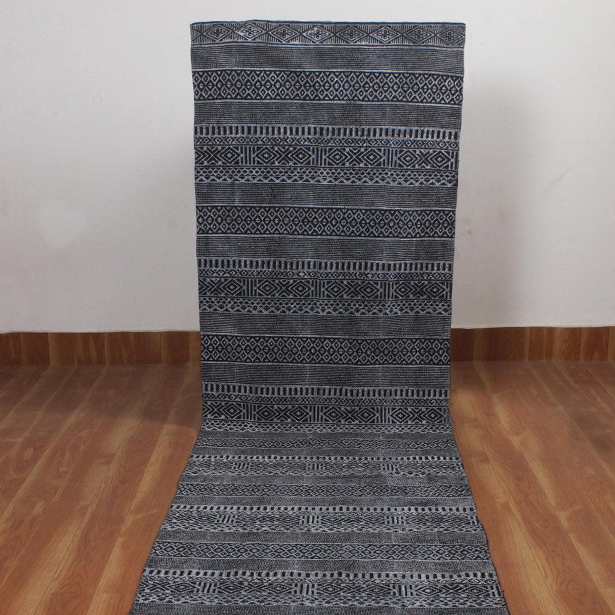 Gray Black Hand Block Print Work Abstract Farmhouse Cotton Rug - Indian Rug Store