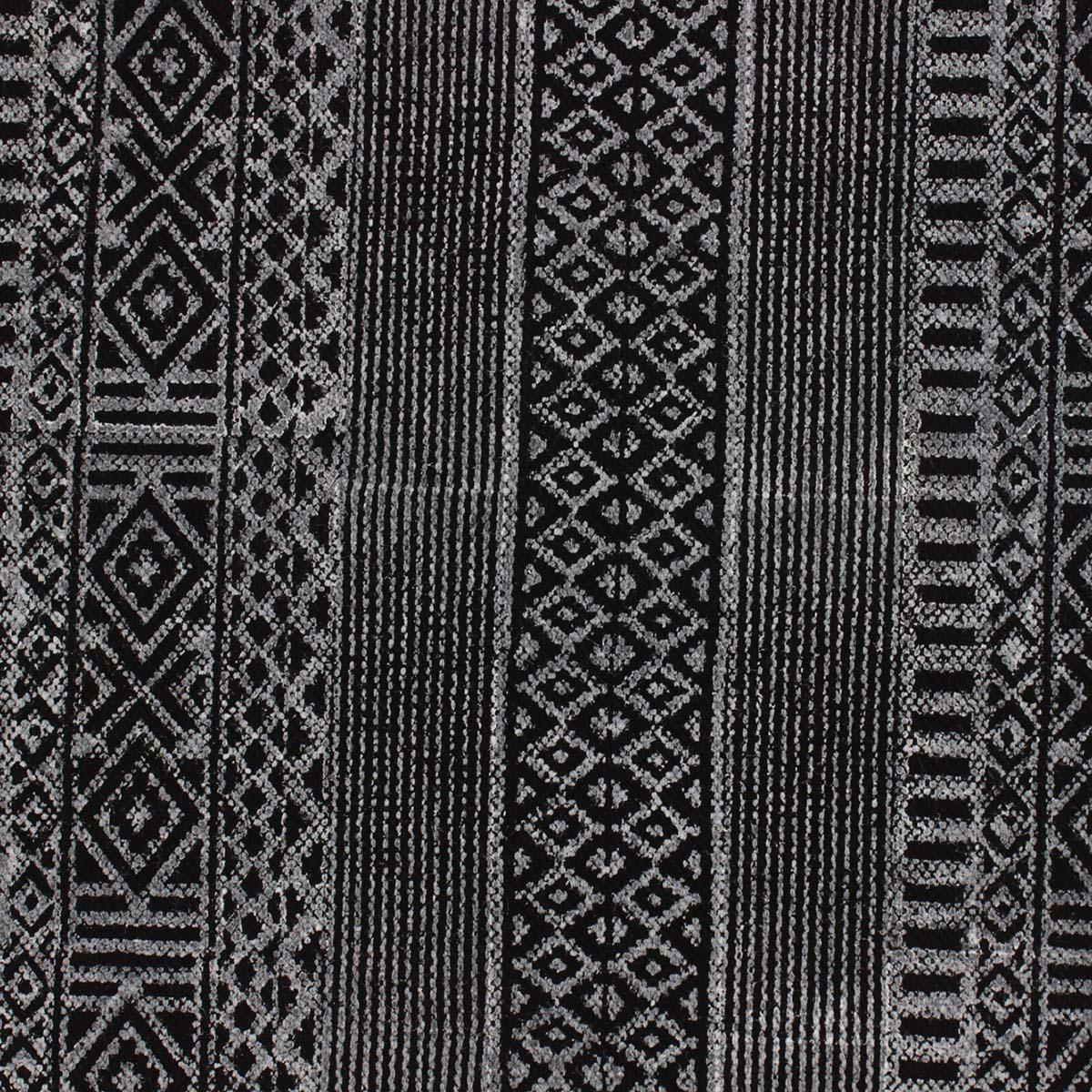 Gray Black Hand Block Print Work Abstract Farmhouse Cotton Rug - Indian Rug Store