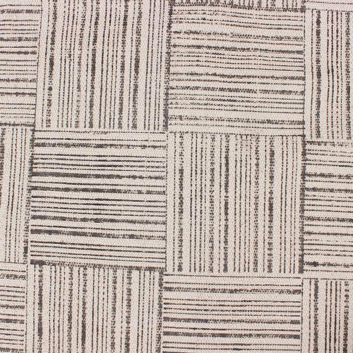 Beige Gray Hand Block Print Work Check Hallway Cotton Dhuree - Indian Rug Store