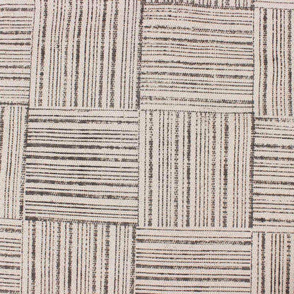 Beige Gray Hand Block Print Work Check Hallway Cotton Dhuree - Indian Rug Store